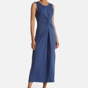 NWOT Tahari Tank Maxi Dress Womens Front Twist Knot Jersey Blue Sleeveless M